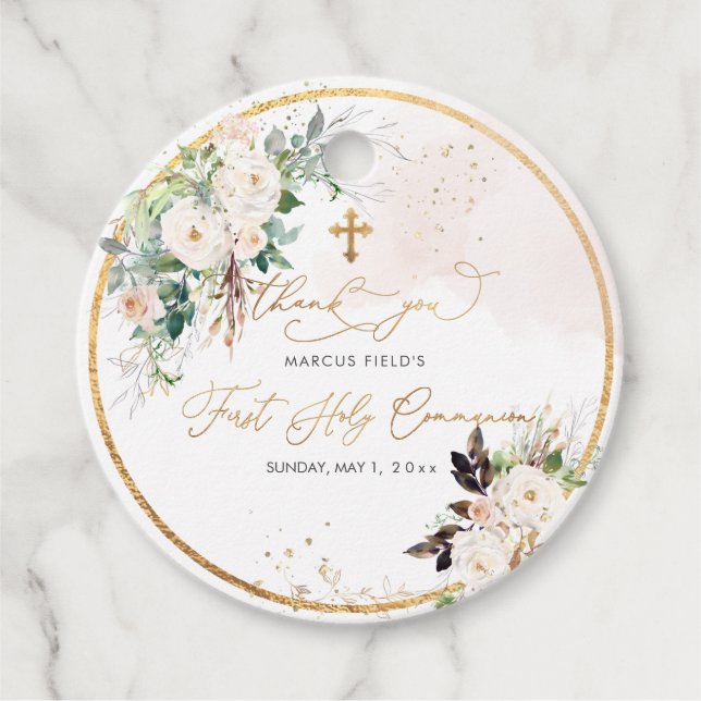 PixDezines Aquarellfarbe Rosenrosen Kommunion Geschenkanhänger (Vorderseite)