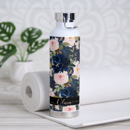 PixDezines Aquarellfarben Blume Blush Navy Trinkflasche