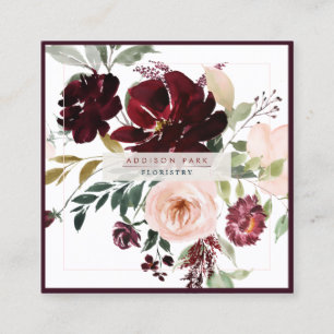 PixDezines Aquarellfarben-Blume, Burgund+Blush Quadratische Visitenkarte