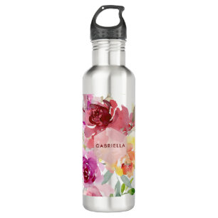 PixDezines Aquarellfarben Blume/Mittlere Sommer Ro Edelstahlflasche