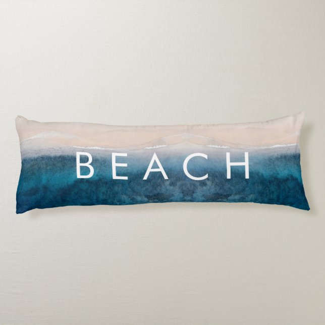 PixDezines Aquarellfarben PINK SAND STRAND Seitenschläferkissen (Rückseite)