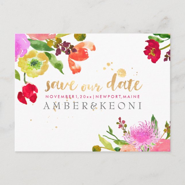 PixDezines Aquarellfarben Save the Date Foto Ankündigungspostkarte (Vorderseite)
