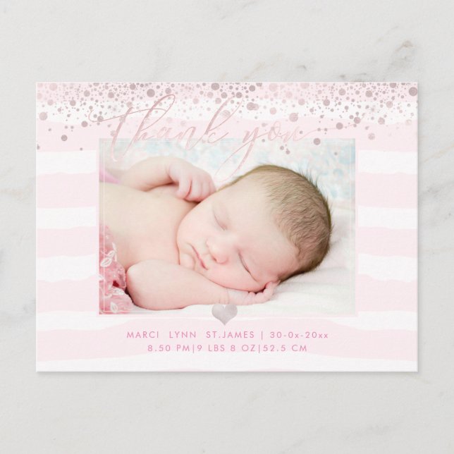 PixDezines Baby Danke / Blush Pink Confetti Postkarte (Vorderseite)