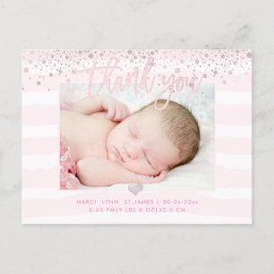 PixDezines Baby Dankeschön/Blassrosa Konfetti Postkarte