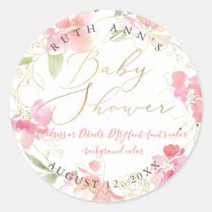PixDezines Baby Shower, Floral Aquarell, Rosé Runder Aufkleber