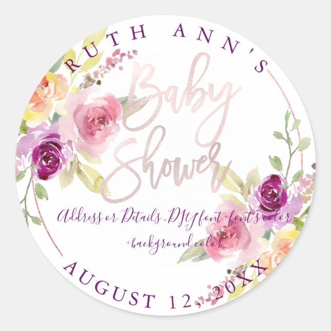 PixDezines Babydusche, Blumenwasser, Pflaume Runder Aufkleber