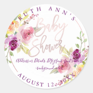 PixDezines Babydusche, Blumenwasser, Pflaume Runder Aufkleber