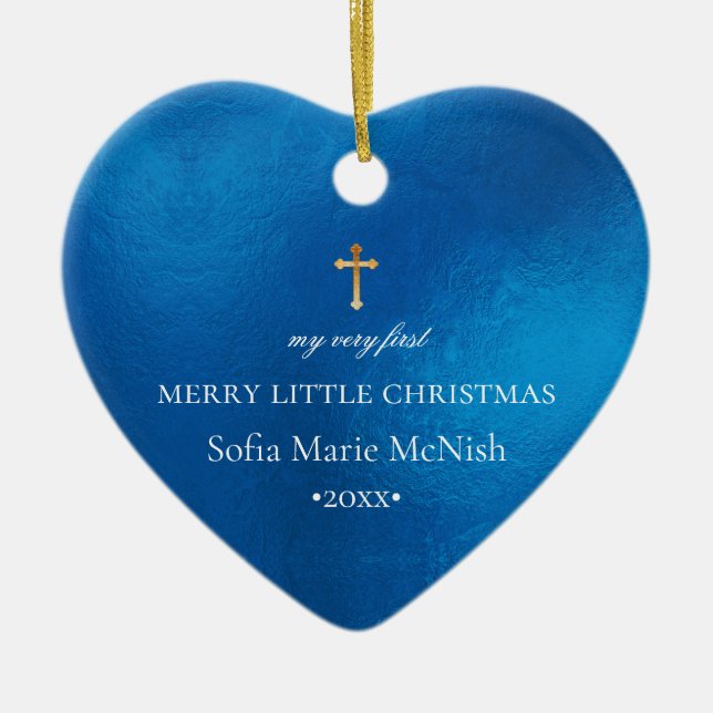 PixDezines Baby's 1. Weihnachts-Foto, Azure Blue Keramik Ornament (Vorne)