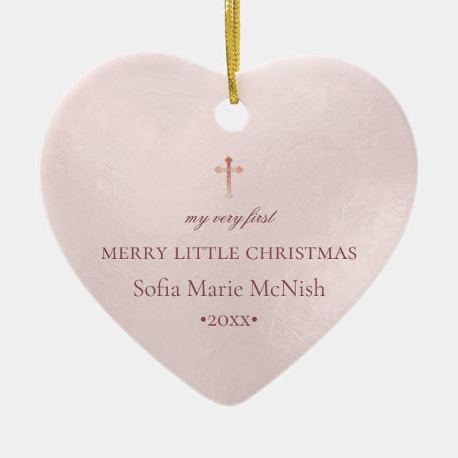 PixDezines Baby's 1. Weihnachtsfest Foto, Blush Pi Keramik Ornament (Vorne)