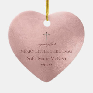 PixDezines Baby's 1. Weihnachtsfest Foto, Rose Gol Keramik Ornament