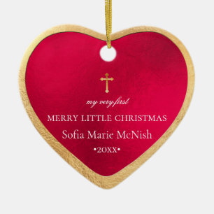 PixDezines Baby's erstes Weihnachten, Rot Keramik Ornament