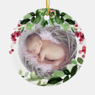 PixDezines Baby's erstes Weihnachts-Winterreath Keramik Ornament