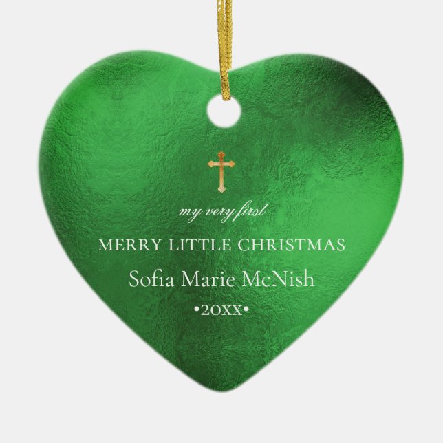 PixDezines Baby's First Christmas Foto, Emerald Keramik Ornament (Vorne)