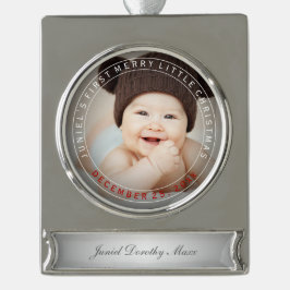 PixDezines Baby's First Christmas Holiday Foto Banner-Ornament Silber