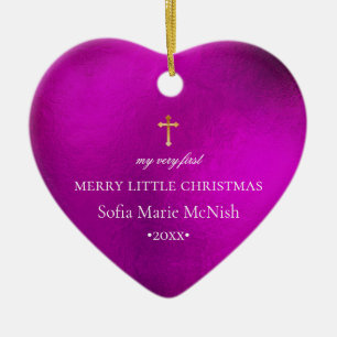 PixDezines Baby's First Christmas, Pink Magenta Keramik Ornament