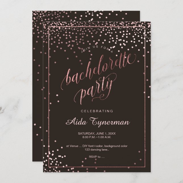 PixDezines Bachelorette PartyFaux Rose Gold Einladung (Vorne/Hinten)