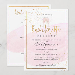 PixDezines Bachelorette Wochenende Pink Wasserfarb Einladung