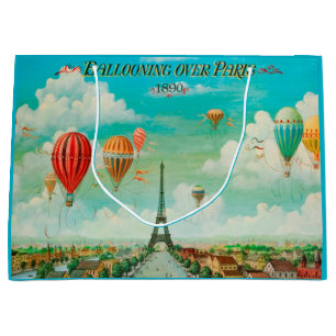 PixDezines Ballons über Paris/Vintage-Plakat Große Geschenktüte