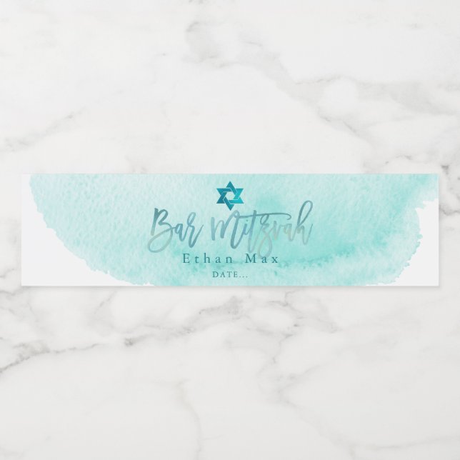 PixDezines Bar Mitzvah, Aqua Wasserfarbe Wasserflaschenetikett (Einzelnes Label)
