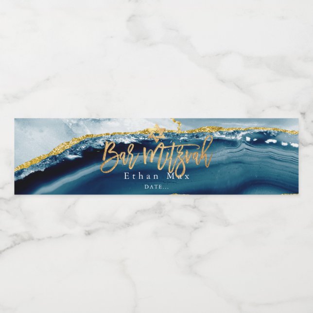 PixDezines Bar Mitzvah, Aquamarine Aquarellmauer Wasserflaschenetikett (Einzelnes Label)