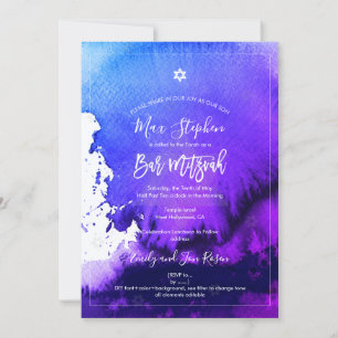 PixDezines Bar Mitzvah   Elektrisches Lila Aquarel Einladung
