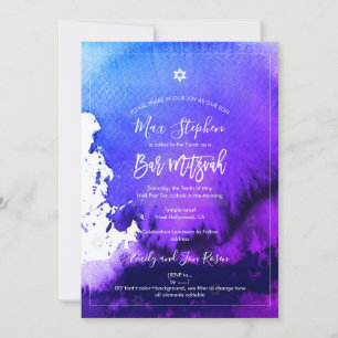 PixDezines Bar Mitzvah   Elektrisches Violett Aqua Einladung