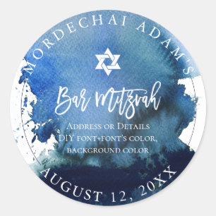 PixDezines Bar Mitzvah Navy Blue Watercolor Runder Aufkleber