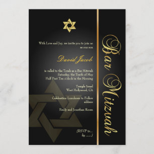 PixDezines BAR MITZVAH/STAR DAVID/GOLD+BLACK Einladung