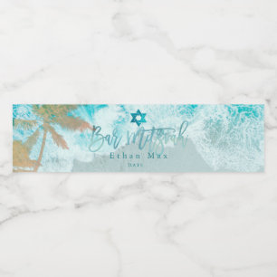 PixDezines Bar Mitzvah Wasserfarbe Strand Wasserflaschenetikett