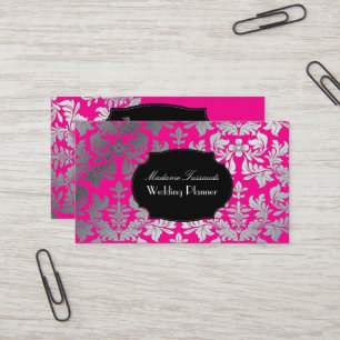 PixDezines Barockdamast Imitate silber/heiß rosa Visitenkarte