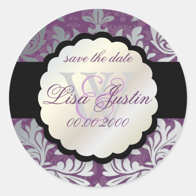 PixDezines Baroque Damask/Imitate Silber/DIY Farbe Runder Aufkleber (Vorderseite)