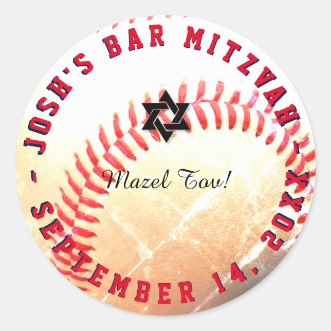 PixDezines Baseball Mitzvah Runder Aufkleber (Vorderseite)