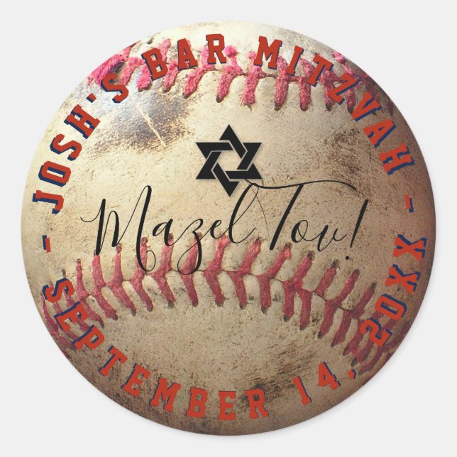PixDezines Baseball Mitzvah Runder Aufkleber (Vorderseite)