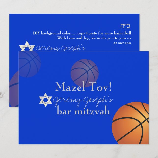 ✡ PixDezines Basketball Bar Mitzvah/DIY Farbe Einladung (Vorne/Hinten)