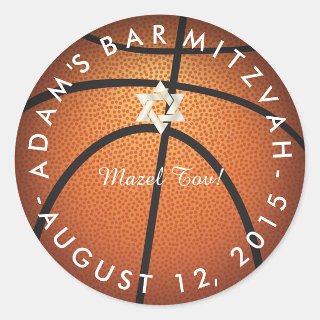 ✡ PixDezines Basketball Mitzvah Runder Aufkleber (Vorderseite)