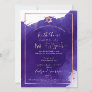 PixDezines Bat Mitzvah Aquarell in Lila Einladung