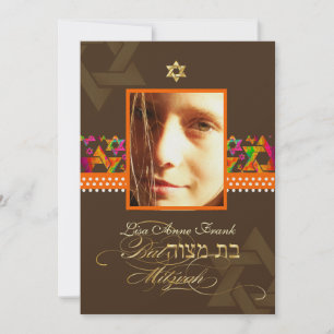 PixDezines Bat Mitzvah Foto + Psychedelische Stern Einladung