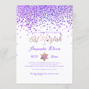 PixDezines Bat Mitzvah/Lila/Rose Gold/Confetti Einladung