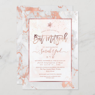 PixDezines Bat Mitzvah Marmor Imitate Rose Gold Ve Einladung