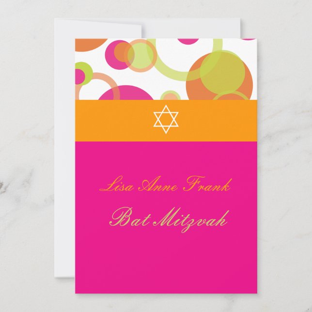 PixDezines Bat Mitzvah+Mod Blasen/orange/heißen Ro Einladung (Vorderseite)