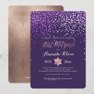PixDezines Bat Mitzvah/Pink/Rose Gold/Confetti Einladung
