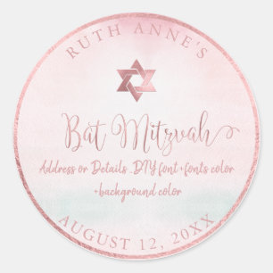 PixDezines Bat Mitzvah Pink Wasserfarbe Runder Aufkleber