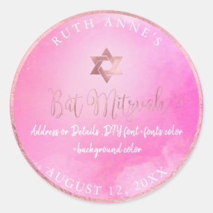 PixDezines Bat Mitzvah Pink Wasserfarbe Runder Aufkleber