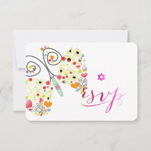 PixDezines Bat Mitzvah/Schmetterlinge RSVP Karte