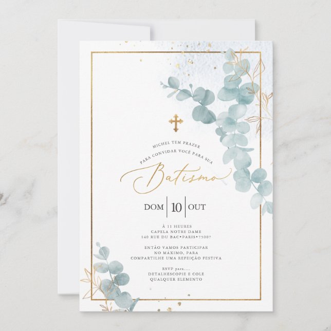PixDezines Batismo de eucalipto rústico em aquarel Einladung (Vorderseite)