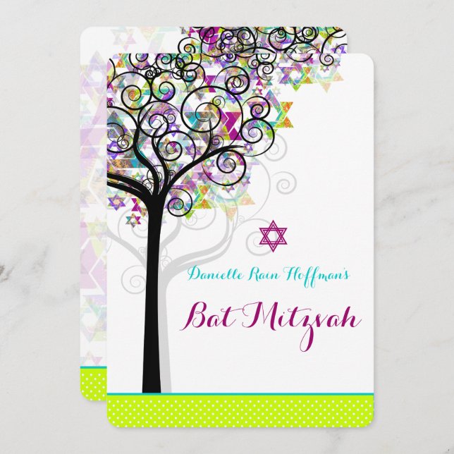 PixDezines Baum des Lebens Bat Mitzvah/diy Hinterg Einladung (Vorne/Hinten)