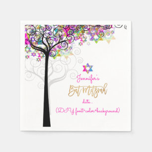 PixDezines-BAUM DES LEBENS/BVT MITZVAH/NEONPINK Serviette