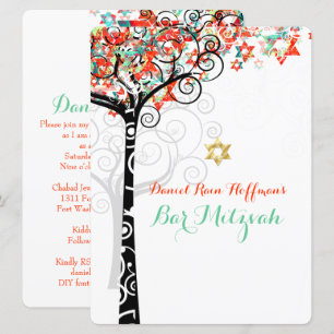 PixDezines Baum des Lebens Mitzvah/Mint Grün/Orang Einladung