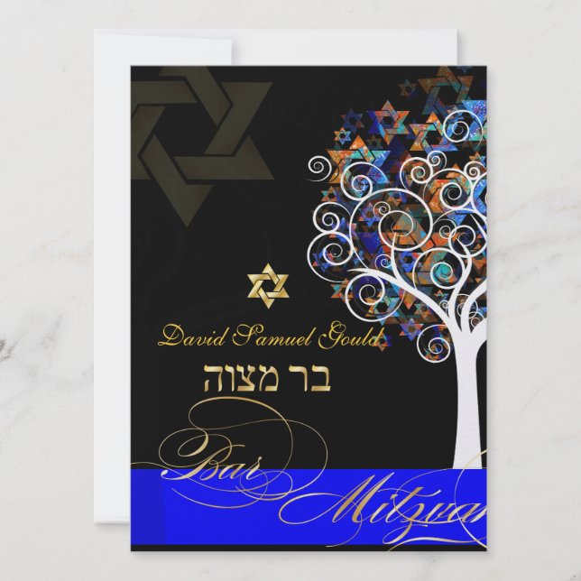 PixDezines Baum des Lebens+Sterne, Bar Mitzvah Einladung (Vorderseite)