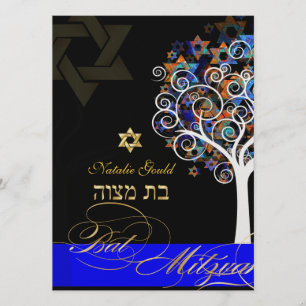 PixDezines Baum des Lebens+Sterne, Bat Mitzvah Einladung